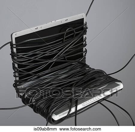 Laptop covered in power cable View Large Photo Image Picture - Laptop covered in power cable. Fotosearch