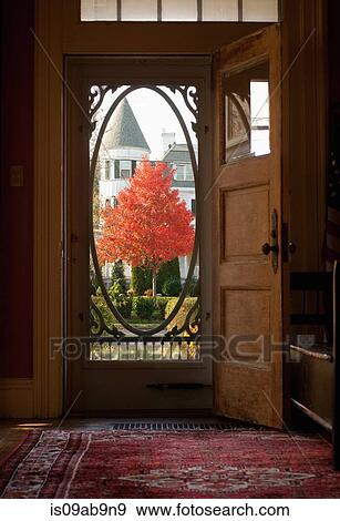 Opened front door of house View Large Photo Image Stock Photo - Opened front door of house. Fotosearch