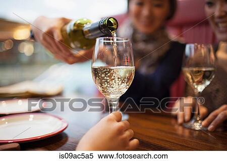 Stock Photography - Woman pouring white wine, close up. Fotosearch