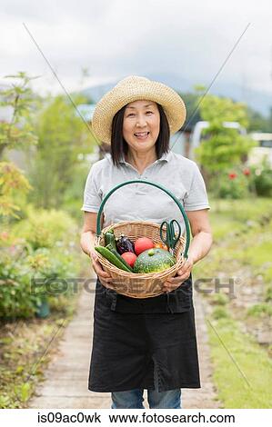 Woman with basket of vegetables View Large Photo Image Stock Image - Woman with basket of vegetables. Fotosearch