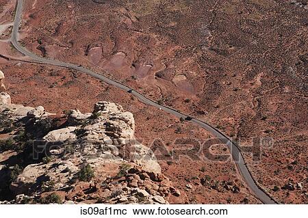 Stock Image - Aerial view of Highway 261 in southern Utah (near Mexican Hat). Fotosearch