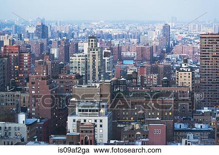 Stock Image - Elevated view of east side Manhattan, New York City, USA. Fotosearch