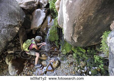 Female hiker drinking from waterfall, Mount Wilson, Red Rock Canyon, Nevada, USA View Large Photo Image Stock Image - Female hiker drinking from waterfall, Mount Wilson, Red Rock Canyon, Nevada, USA. Fotosearch