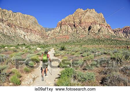 Female hiking Mount Wilson, Red Rock Canyon, Nevada, USA View Large Photo Image Stock Photo - Female hiking Mount Wilson, Red Rock Canyon, Nevada, USA. Fotosearch