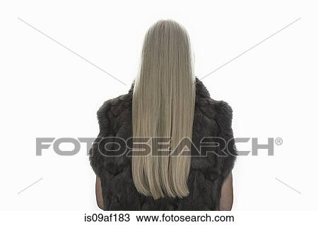 Rear view studio shot of mature woman with long grey hair View Large Photo Image Stock Image - Rear view studio shot of mature woman with long grey hair. Fotosearch