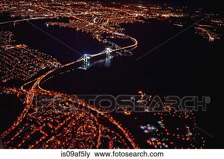 Stock Photo - Aerial view of city at night, Miami, Florida, USA. Fotosearch