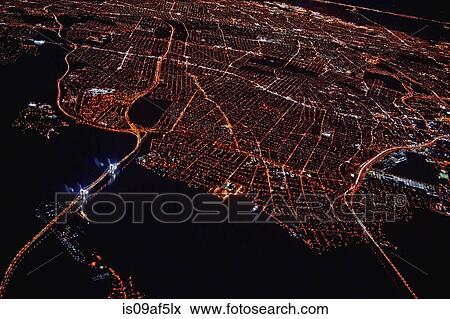 Stock Photo - Aerial view of Miami at night, Florida, USA. Fotosearch