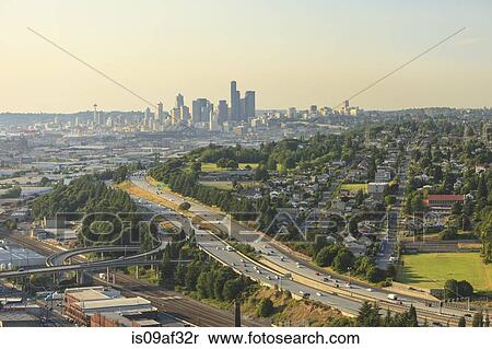 Aerial view of South Seattle and Interstate 5, Washington State View Large Photo Image Stock Photography - Aerial view of South Seattle and Interstate 5, Washington State. Fotosearch