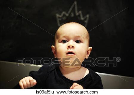Portrait of baby boy with artist chalked crown on head View Large Photo Image Stock Photograph - Portrait of baby boy with artist chalked crown on head. Fotosearch