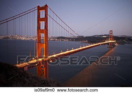 Stock Image - Scenic view of Golden Gate Bridge at dusk, San Francisco, California, USA. Fotosearch