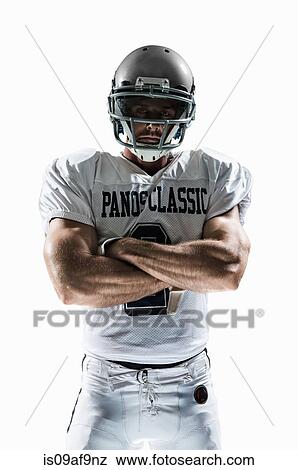 Stock Photo - Studio portrait of american football player. Fotosearch