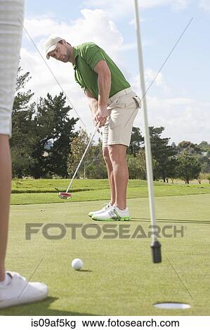 Young male golfer putting on golf green View Large Photo Image Stock Image - Young male golfer putting on golf green. Fotosearch