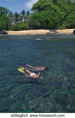 Couple snorkels near shore. View Large Photo Image Stock Image - Couple snorkels near shore.. Fotosearch