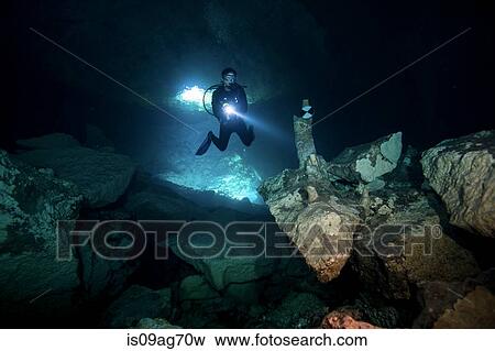 Scuba diver enters Ben's Cave. View Large Photo Image Stock Photo - Scuba diver enters Ben's Cave.. Fotosearch