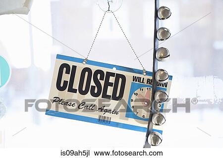 Closed sign on door of small business View Large Photo Image Stock Image - Closed sign on door of small business. Fotosearch