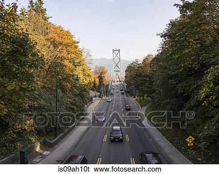 Stock Photograph - Road to bridge, Vancouver, British Columbia, Canada. Fotosearch