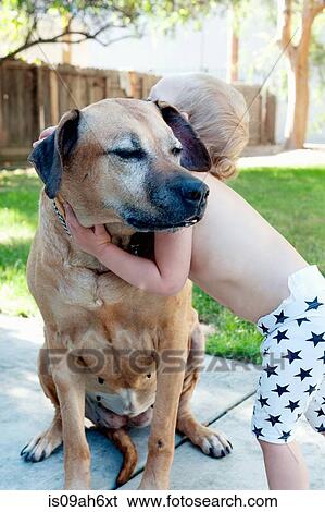 Female toddler hugging old dog View Large Photo Image Stock Photograph - Female toddler hugging old dog. Fotosearch