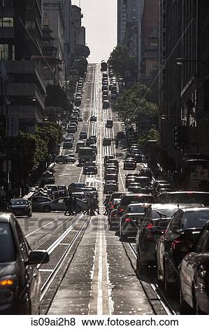 Stock Photo - Traffic congestion on city street, San Francisco, California, USA. Fotosearch