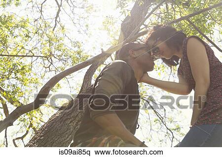Romantic young couple face to face in tree View Large Photo Image Stock Photography - Romantic young couple face to face in tree. Fotosearch
