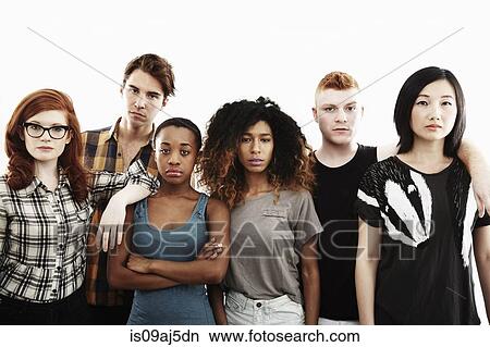 Formal studio portrait of six serious young adults View Large Photo Image Picture - Formal studio portrait of six serious young adults. Fotosearch