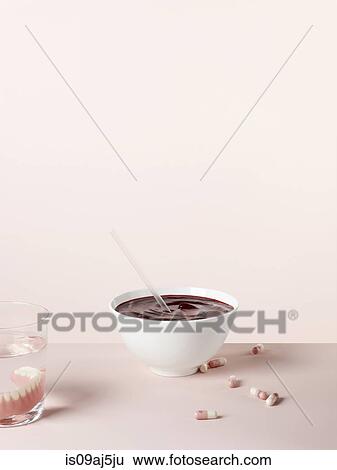 Soft foods for seniors, with pureed beetroot soup and drinking straw. Pills and dentures in drinking glass View Large Photo Image Stock Photograph - Soft foods for seniors, with pureed beetroot soup and drinking straw. Pills and dentures in drinking glass. Fotosearch