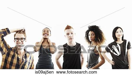 Studio portrait of five young adults in a row View Large Photo Image Picture - Studio portrait of five young adults in a row. Fotosearch