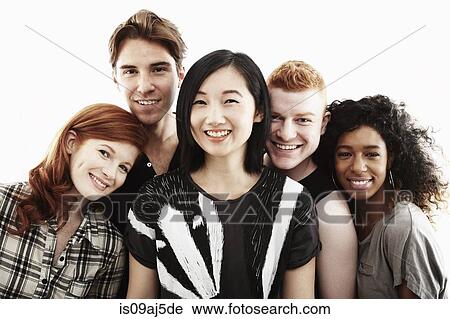 Studio portrait of five young adults smiling View Large Photo Image Stock Image - Studio portrait of five young adults smiling. Fotosearch
