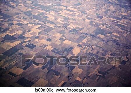 Stock Image - Aerial view over fields. Fotosearch