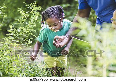 Father with daughter looking at plants in forest eco camp View Large Photo Image Stock Image - Father with daughter looking at plants in forest eco camp. Fotosearch