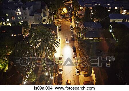 Road illuminated at night, high angle View Large Photo Image Picture - Road illuminated at night, high angle. Fotosearch