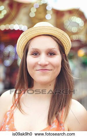 Woman in straw hat View Large Photo Image Stock Image - Woman in straw hat. Fotosearch