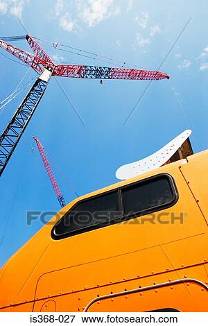 Crane and truck View Large Photo Image Stock Photo - Crane and truck. Fotosearch