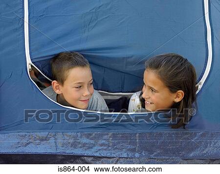 Picture - Kids in a tent. Fotosearch
