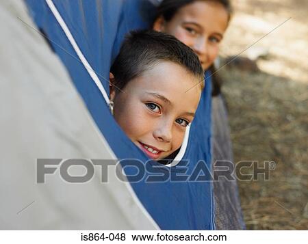 Kids in a tent View Large Photo Image Stock Photo - Kids in a tent. Fotosearch