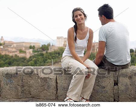 Picture - Couple on wall near alhambra. Fotosearch