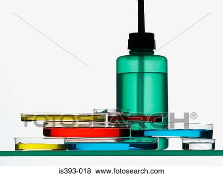 Bottle and petri dishes View Large Photo Image Stock Photo - Bottle and petri dishes. Fotosearch