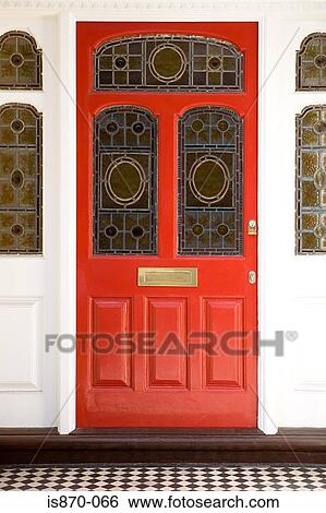 Front door with stained glass windows View Large Photo Image Stock Photograph - Front door with stained glass windows. Fotosearch