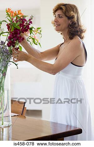 Woman arranging flowers View Large Photo Image Stock Photo - Woman arranging flowers. Fotosearch