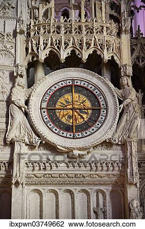 "16th century flamboyant Gothic astrological clock in the choir screen of the Cathedral of Chartres, UNESCO World Heritage Site, Chartres, France, Europe" View Large Photo Image Stock Image - "16th century flamboyant Gothic astrological clock in the choir screen of the Cathedral of Chartres, UNESCO World Heritage Site, Chartres, France, Europe". Fotosearch