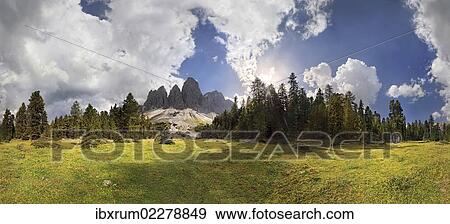 "360 panoramic view on Adolf-Munkel-Weg trail, Geisler massif, Villnoesstal valley, Geisler group, Dolomites, province of Bolzano-Bozen, Italy, Europe" View Large Photo Image Stock Photo - "360 panoramic view on Adolf-Munkel-Weg trail, Geisler massif, Villnoesstal valley, Geisler group, Dolomites, province of Bolzano-Bozen, Italy, Europe". Fotosearch