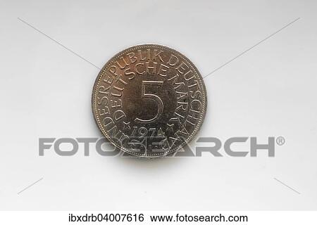 Stock Photograph - "5 DM, silver coin of the Federal Republic of Germany". Fotosearch