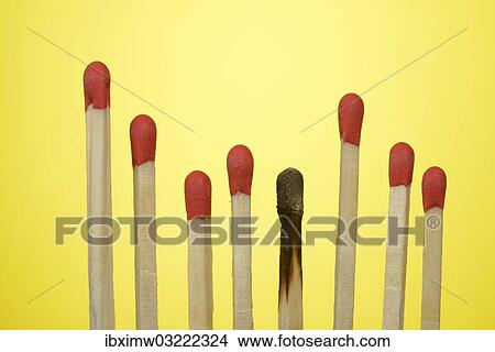 "A row of matches, one match is burned, symbolic image of burnout, exclusion, Germany, Europe" View Large Photo Image Picture - "A row of matches, one match is burned, symbolic image of burnout, exclusion, Germany, Europe". Fotosearch