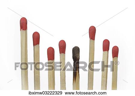 "A row of matches, one match is burned, symbolic image of burnout, exclusion, Germany, Europe" View Large Photo Image Stock Photo - "A row of matches, one match is burned, symbolic image of burnout, exclusion, Germany, Europe". Fotosearch