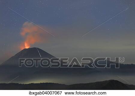 Stock Photo - "Active Gunung Bromo volcano at night, Bromo-Tengger-Semeru National Park, Java, Indonesia, Asia". Fotosearch