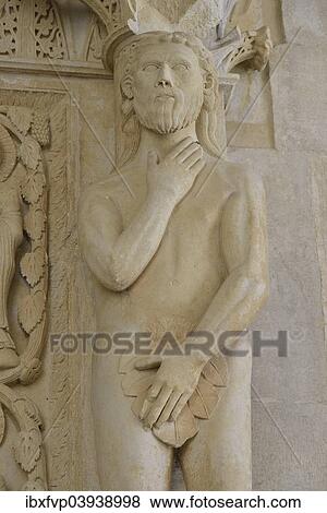 "Adam with a fig leaf on the western gate of Trogir Cathedral or Cathedral of St. Lawrence, 13th century, by the artist Radovan, historic centre, Unesco World Heritage Site, Trogir, Dalmatia, Croatia, Europe" View Large Photo Image Stock Photo - "Adam with a fig leaf on the western gate of Trogir Cathedral or Cathedral of St. Lawrence, 13th century, by the artist Radovan, historic centre, Unesco World Heritage Site, Trogir, Dalmatia, Croatia, Europe". Fotosearch
