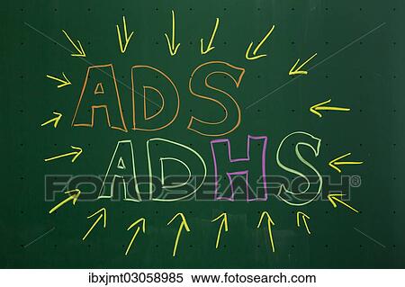 Stock Photography - "ADS"""" and """"ADHS"""", German for ADD and ADHD, written with chalk on a blackboard, Germany, Europe". Fotosearch