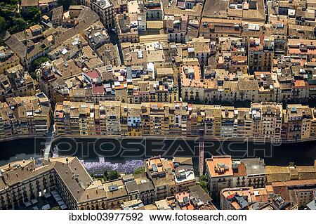"Aerial view, Call, Jewish quarter on the river Onyar, Girona, Catalonia, Spain, Europe" View Large Photo Image Stock Image - "Aerial view, Call, Jewish quarter on the river Onyar, Girona, Catalonia, Spain, Europe". Fotosearch