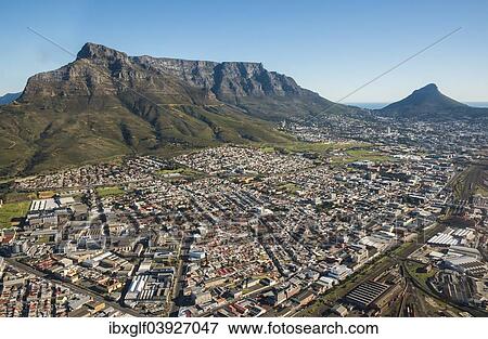 Stock Photo - "Aerial view, Devil's Peak, Table Mountain and Lion's Head, Cape Town, Western Cape, South Africa, Africa". Fotosearch