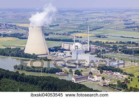 "Aerial view, EON nuclear power plants Isar I and Isar II with reactor buildings and cooling tower on the Isar River, Essenbach, Bavaria, Germany, Europe" View Large Photo Image Stock Photography - "Aerial view, EON nuclear power plants Isar I and Isar II with reactor buildings and cooling tower on the Isar River, Essenbach, Bavaria, Germany, Europe". Fotosearch