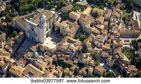 "Aerial view, Girona Cathedral, old town, Girona, Catalonia, Spain, Europe" View Large Photo Image Stock Photo - "Aerial view, Girona Cathedral, old town, Girona, Catalonia, Spain, Europe". Fotosearch